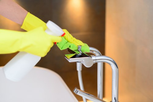 Office cleaning team working in a Soho commercial workspace